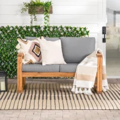 Galia Square Leg Acacia Wood Patio Loveseat With Cushions - Brown - Saracina Home 19 Galia Square Leg Acacia Wood Patio Loveseat With Cushions - Brown - Saracina Home -Garden Furniture Store GUEST 83499b4c 7af6 4677 b9b7 2250ee9b30a1