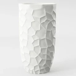 LuxenHome White MgO Geometric Pattern 22" Tall Round Planter