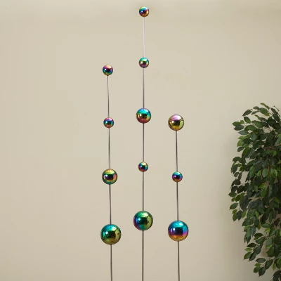 Gerson International Assorted Stainless Steel Iridescent Garden Sphere Yard Stakes, Set Of 3 1 Gerson International Assorted Stainless Steel Iridescent Garden Sphere Yard Stakes, Set Of 3