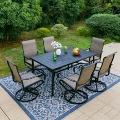 7pc Outdoor Dining Set With Padded Swivel Chairs & Metal Rectangle Table With Umbrella Hole - Gray - Captiva Hole -Garden Furniture Store GUEST 864eaacc b1f7 4c07 926c e2052ceb9776