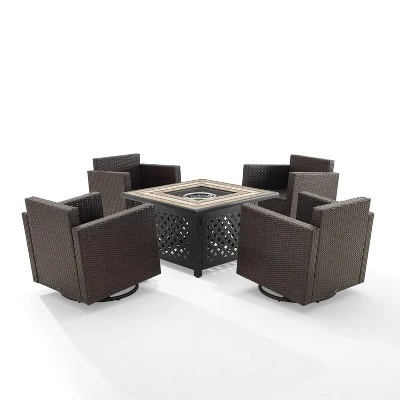 Palm Harbor 5pc Outdoor Wicker Conversation Set With Fire Table - Gray - Crosley 7 Palm Harbor 5pc Outdoor Wicker Conversation Set With Fire Table - Gray - Crosley - Image 7