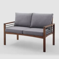 Saybrook Modern Metal And Wood Patio Loveseat - Gray/Dark Brown - Saracina Home -Garden Furniture Store GUEST 87e73a6f 2a88 4b08 836f e43bcdbd4760