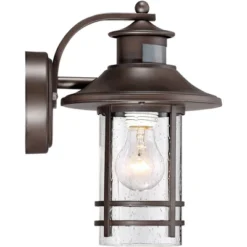 John Timberland Galt Outdoor Mission Wall Light Fixture Oil Rubbed Bronze Motion Sensor Dusk To Dawn 11 1/4" Seedy Glass For Post Exterior Barn Deck -Garden Furniture Store GUEST 8816ae46 4f4f 412c aedf ae0040bfd1f6
