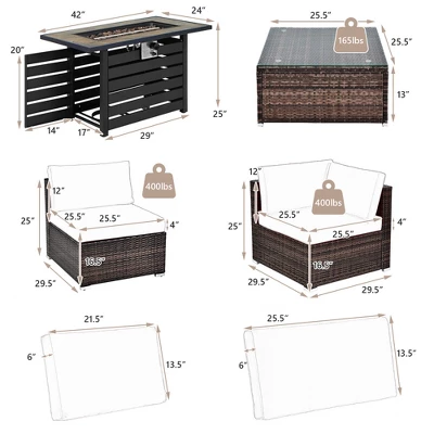 Tangkula 7PCS Patio Rattan Furniture Set 42" Fire Pit Table W/ Cover Cushioned 8 Tangkula 7PCS Patio Rattan Furniture Set 42" Fire Pit Table W/ Cover Cushioned - Image 8