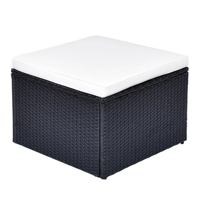 6pc Wicker Patio Conversation Set With Sofa, Arm Chairs, Ottomans & Coffee Table - Black/Beige - GODEER 10 6pc Wicker Patio Conversation Set With Sofa, Arm Chairs, Ottomans & Coffee Table - Black/Beige - GODEER - Image 10