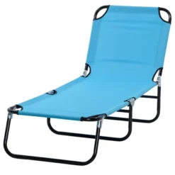 Outsunny Foldable Outdoor Chaise Lounge Chair, 5-Level Reclining Camping Tanning Chair With Strong Oxford Fabric For Beach, Patio, Pool, Sky Blue -Garden Furniture Store GUEST 89ffdafe 8f9d 4ab3 ab13 d496cb815ae7