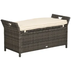 Outsunny Outdoor PE Rattan Two-In-One Storage Bench, Patio Wicker Large Capacity Footstool Rectangle Basket Box W/ Handles & Cushion -Garden Furniture Store GUEST 8a034c2f 467a 464d 940c d84c41497ff4