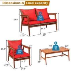 Costway 4PCS Patio Rattan Furniture Set Acacia Wood Frame Cushioned Sofa Chair -Garden Furniture Store GUEST 8a4e3d12 da1e 4c49 9657 f6b51a179515
