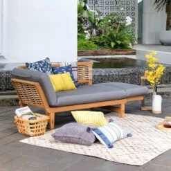 Cambridge Casual Auburn Teak & Wicker Outdoor Patio Daybed With Cushion Brown/Blue -Garden Furniture Store GUEST 8a55a994 8a12 4fc5 bced f16bc2ac6860