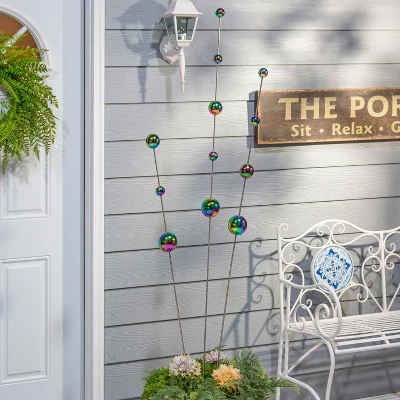 Gerson International Assorted Stainless Steel Iridescent Garden Sphere Yard Stakes, Set Of 3 2 Gerson International Assorted Stainless Steel Iridescent Garden Sphere Yard Stakes, Set Of 3 - Image 2