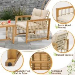 Costway 3PCS Patio PE Wicker Conversation Set Acacia Wood Frame WithSeat & Back Cushions -Garden Furniture Store GUEST 8b7947dc d701 413b ad65 3d3bb00d52b4