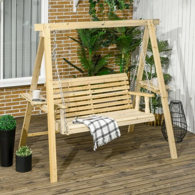 Outsunny 2-Seat Outdoor Swing Chair, Porch Swing With Stand And Side Tables, For Garden, Poolside, Backyard 1 Outsunny 2-Seat Outdoor Swing Chair, Porch Swing With Stand And Side Tables, For Garden, Poolside, Backyard