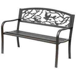 Outsunny 50" Vintage Animal Pattern Garden Cast Iron Patio Bench, Outdoor Furniture Loveseat Chair With Backrest And Armrest For Yard, Lawn, Brown -Garden Furniture Store GUEST 8c17bf68 9f01 416e 89fc 58ebdf875011