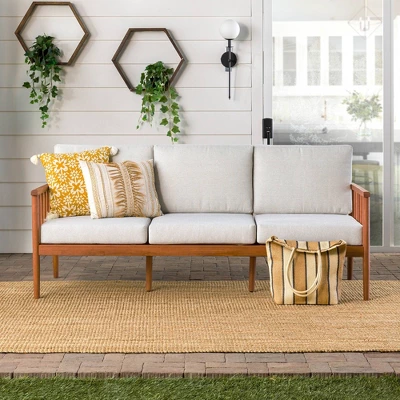 Saracina Home Modern Boho Eucalyptus Outdoor Spindle Sofa With Cushions 2 Saracina Home Modern Boho Eucalyptus Outdoor Spindle Sofa With Cushions - Image 2