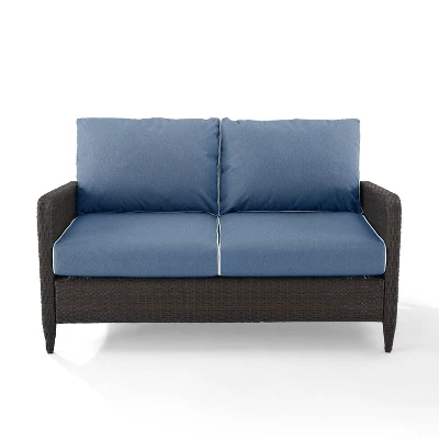 Kiawah Outdoor Wicker Loveseat Blue - Crosley 1 Kiawah Outdoor Wicker Loveseat Blue - Crosley