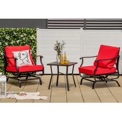 Tangkula 3PCS Outdoor Rocking Chair Set Patio Conversation Bistro Set W/ Red Cushions 2 Tangkula 3PCS Outdoor Rocking Chair Set Patio Conversation Bistro Set W/ Red Cushions - Image 2