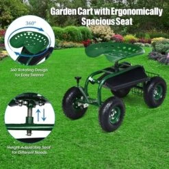Costway Garden Cart Rolling Work Seat W/ Tool Tray Basket Green -Garden Furniture Store GUEST 906d408a 9a10 4de6 99dc 5cd307798895