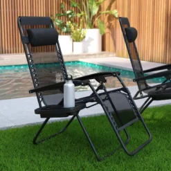 Merrick Lane Set Of 2 Folding Mesh Upholstered Zero Gravity Chair With Removable Pillow And Cupholder Tray -Garden Furniture Store GUEST 90c1c11f 03cf 412d a9dd 2f141e4085b3