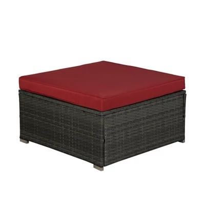 6pc Outdoor Rattan Wicker Conversation Set With Chairs, Coffee Table & Cushions - Gray/Red - GODEER 3 6pc Outdoor Rattan Wicker Conversation Set With Chairs, Coffee Table & Cushions - Gray/Red - GODEER - Image 3