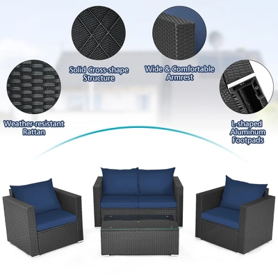 Costway 4PCS Patio Rattan Furniture Set Cushioned Sofa Loveseat With Navy & Turquoise Cover 9 Costway 4PCS Patio Rattan Furniture Set Cushioned Sofa Loveseat With Navy & Turquoise Cover - Image 9