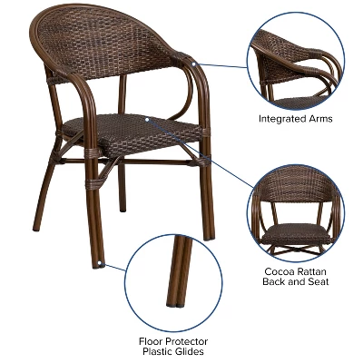 Merrick Lane Wicker Rattan Patio Chair With Curved Back And Aluminum Bamboo Frame 4 Merrick Lane Wicker Rattan Patio Chair With Curved Back And Aluminum Bamboo Frame - Image 4