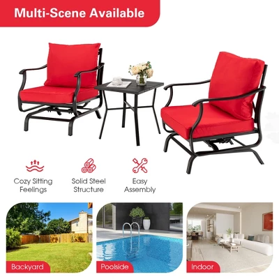 Tangkula 3PCS Outdoor Rocking Chair Set Patio Conversation Bistro Set W/ Red Cushions 7 Tangkula 3PCS Outdoor Rocking Chair Set Patio Conversation Bistro Set W/ Red Cushions - Image 7