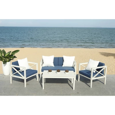 Nunzio 4pc Outdoor Set With Accent Pillows - White/Navy - Safavieh 1 Nunzio 4pc Outdoor Set With Accent Pillows - White/Navy - Safavieh
