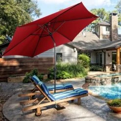 Costway 10FT Patio Umbrella 6 Ribs Market Steel Tilt W/ Crank Outdoor Garden Burgundy -Garden Furniture Store GUEST 96461efb 47d2 477e 9c4a 6825d670e69b