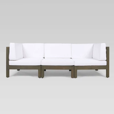 Brava 4pc Acacia Modular Sofa And Table Set - Gray/White - Christopher Knight Home 4 Brava 4pc Acacia Modular Sofa And Table Set - Gray/White - Christopher Knight Home - Image 4