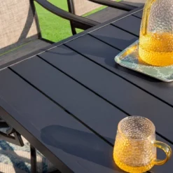 7pc Patio Dining Set With Rectangle Table With 2.6" Umbrella Hole & Sling Arm Chairs - Captiva Designs -Garden Furniture Store GUEST 96c47332 d87e 456b 8ed6 576d8d41832f