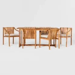 7pc Modern Slatted Wood Outdoor Dining Set - Saracina Home -Garden Furniture Store GUEST 97b97aff 19ee 4550 9126 93ae4bc68f53