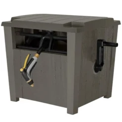 Suncast Farmington Smart Tube Weatherproof Outdoor Hideaway Standard Garden Hose Storage Pot Container With Brass Connections, Stoney (2 Pack) -Garden Furniture Store GUEST 98680826 0eb6 414b 9fae a88b84971c1d