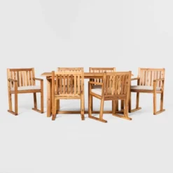 Saracina Home 7pc Modern Slatted Acacia Outdoor Dining Set With Trapezoid Legs 11 Saracina Home 7pc Modern Slatted Acacia Outdoor Dining Set With Trapezoid Legs -Garden Furniture Store GUEST 9889baa9 16cd 49e5 96b0 15f22df1dab4