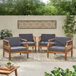 Aston 4pk Acacia Wood Mid-Century Modern Club Chairs - Teak/Gray - Christopher Knight Home -Garden Furniture Store GUEST 98eb923a e43b 4738 a852 4ff6ab3d25cb