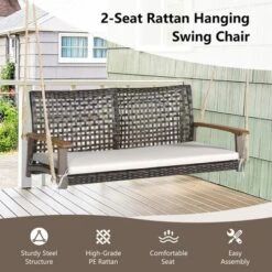 Tangkula 2-Seat Rattan Porch Swing Chair Outdoor Wicker Swing Bench W/ Seat Cushion -Garden Furniture Store GUEST 9939568c c044 492d bf22 ca31c6ddc6d2
