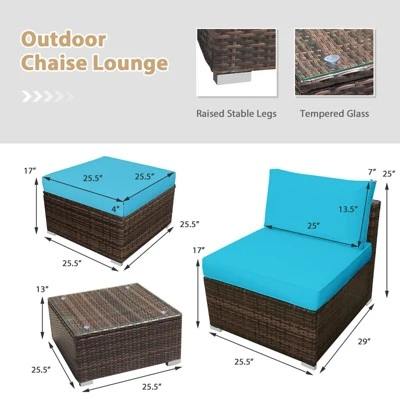 Tangkula 5-Piece Outdoor Rattan Wicker Sofa Set Lounge Chair With Turquoise Cushions 1 Tangkula 5-Piece Outdoor Rattan Wicker Sofa Set Lounge Chair With Turquoise Cushions