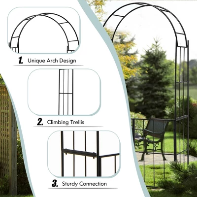 Costway Garden Arch Arbor Trellis With Gate 7.5 Ft Patio Archway Pergola For Wedding 8 Costway Garden Arch Arbor Trellis With Gate 7.5 Ft Patio Archway Pergola For Wedding - Image 8