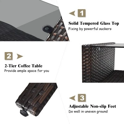 Costway 4PCS Patio Rattan Furniture Set Loveseat Sofa Coffee Table Sofa W/Cushion Garden 7 Costway 4PCS Patio Rattan Furniture Set Loveseat Sofa Coffee Table Sofa W/Cushion Garden - Image 7