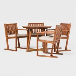 Saracina Home 5pc Modern Slatted Acacia Outdoor Dining Set With Round Table -Garden Furniture Store GUEST 9d726d02 3bf0 4f04 9439 6de7c83b7e6c