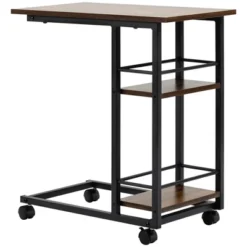 HOMCOM C Shaped End Table With Storage Shelves, Mobile Side Table With Wheels For Sofa Couch, Bed, Metal Frame, Rustic Brown 7 HOMCOM C Shaped End Table With Storage Shelves, Mobile Side Table With Wheels For Sofa Couch, Bed, Metal Frame, Rustic Brown -Garden Furniture Store GUEST 9deffd55 892b 4fd6 8b54 095bccbbbe51