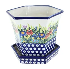 Blue Rose Polish Pottery 155 Kalich Large Hexagonal Flower Pot -Garden Furniture Store GUEST 9e075598 7b1d 4549 a838 17c4f183b78b