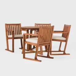 Saracina Home 5pc Modern Slatted Acacia Outdoor Dining Set With Round Table -Garden Furniture Store GUEST 9ed234b4 a32f 4569 b4c3 c06ec5fe0cf4