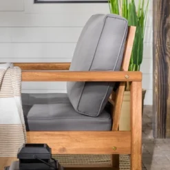 Galia 2pc Square Leg Acacia Wood Chair And Ottoman With Cushions - Brown - Saracina Home -Garden Furniture Store GUEST 9ff6703f 494c 4b96 9dac b82d4bc86e58