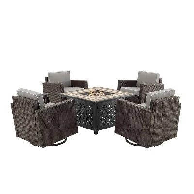 Palm Harbor 5pc Outdoor Wicker Conversation Set With Fire Table - Gray - Crosley 3 Palm Harbor 5pc Outdoor Wicker Conversation Set With Fire Table - Gray - Crosley - Image 3