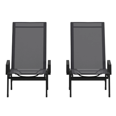 Emma And Oliver Set Of 2 Textilene Adjustable 5 Position Patio Chaise Lounge With Armrests And Metal Frame 11 Emma And Oliver Set Of 2 Textilene Adjustable 5 Position Patio Chaise Lounge With Armrests And Metal Frame - Image 11