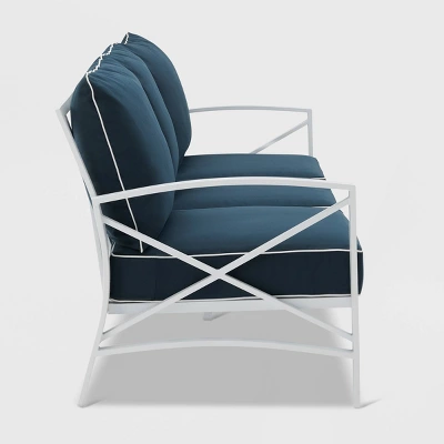 Kaplan Outdoor Metal Sofa White With Navy Cushions - Crosley 4 Kaplan Outdoor Metal Sofa White With Navy Cushions - Crosley - Image 4
