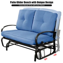 Costway Glider Outdoor Patio Rocking Bench Loveseat Cushioned Seat Steel Frame Blue -Garden Furniture Store GUEST a07029e9 07ef 4886 99e2 fc11d54a8057