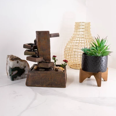 11" Resin Tiered Stone Eternity Tabletop Fountain Brown - Alpine Corporation 7 11" Resin Tiered Stone Eternity Tabletop Fountain Brown - Alpine Corporation - Image 7