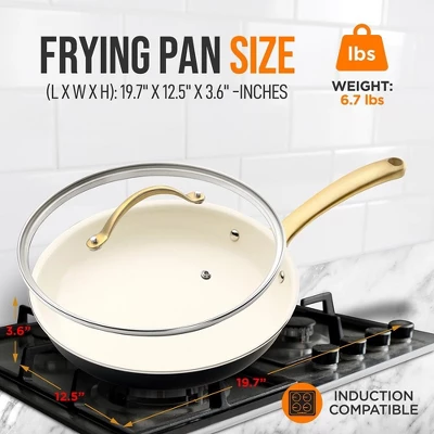 NutriChef 12” Fry Pan With Lid - Large Skillet Nonstick Frying Pan With Golden Titanium Coated Silicone Handle, Ceramic Coating 1 NutriChef 12” Fry Pan With Lid - Large Skillet Nonstick Frying Pan With Golden Titanium Coated Silicone Handle, Ceramic Coating