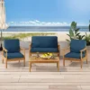 Willowbrook Patio Acacia Wood 4 Seater Chat Set With Coffee Table - Teak/Dark Teal - Christopher Knight Home